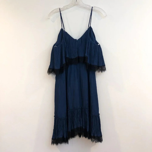 Halston Heritage Evening Collection Navy Lace Ruffle Cocktail Party Dress 6 NWT - Picture 9 of 11